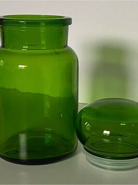 Vintage Green Mushroom Bubble Top Lid Glass Apothecary Jar Canister Belgium 7”